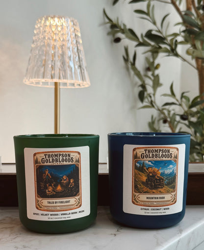 Thompson Goldbloods candles - Tales by Firelight and Mountain Rush
