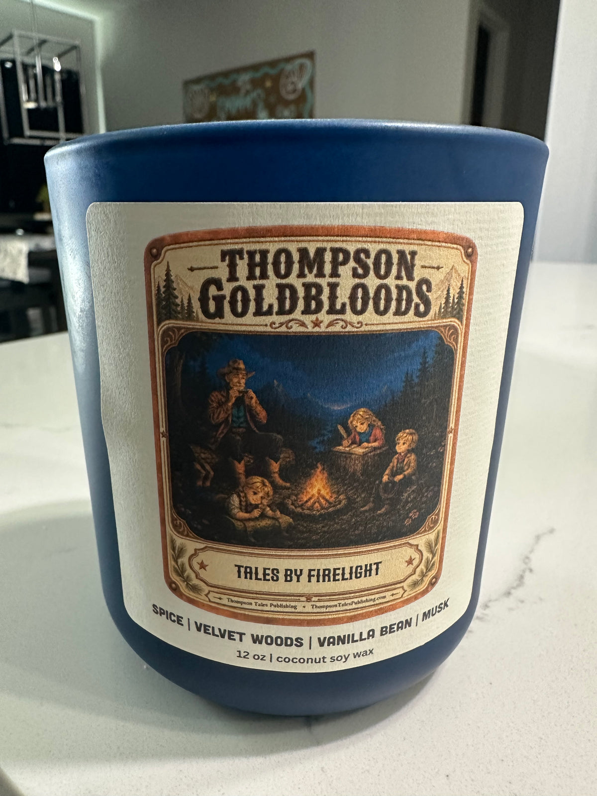 Tales by Firelight candle - blue vessel